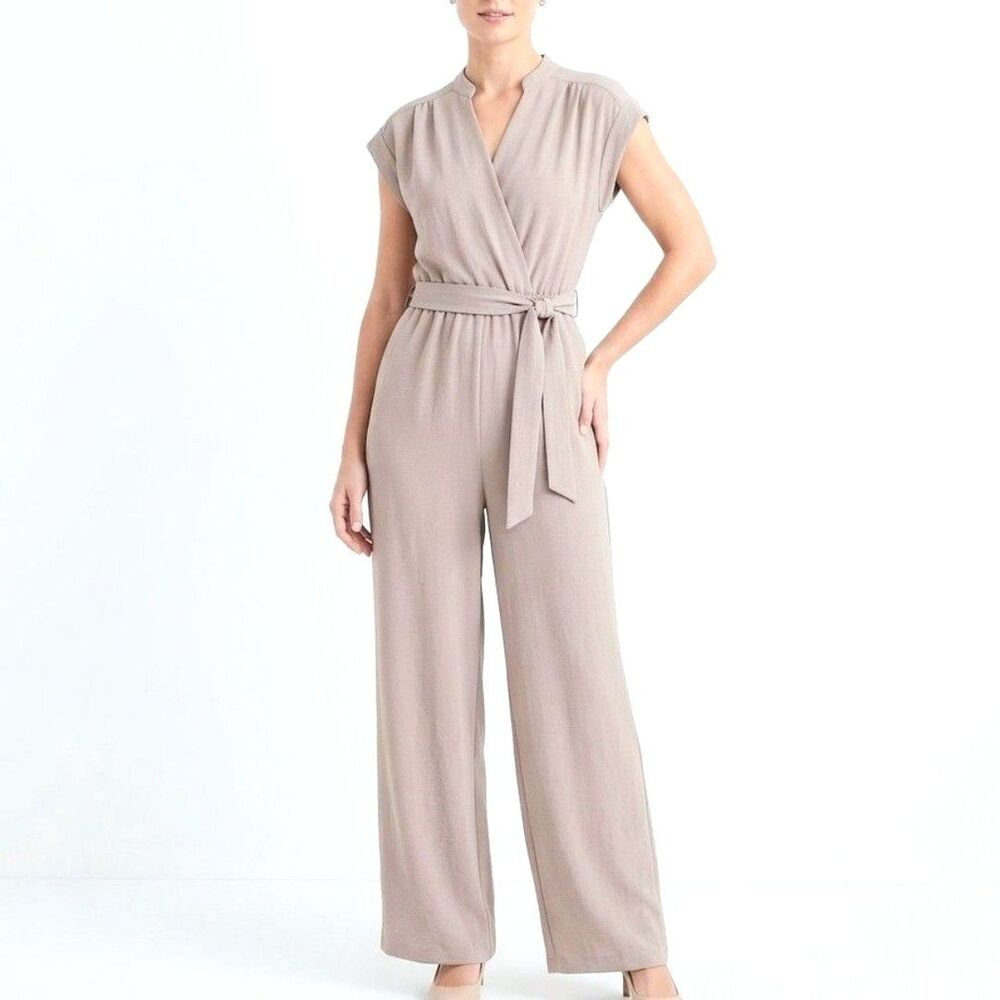 FRAICHE BY J Jumpsuit Long Sleeve Belted Beige Women XL Extra Large NEW $105